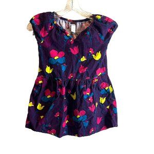 TEA Collection Baby Girl Corduroy Dress Purple Floral Print Cotton Size 6